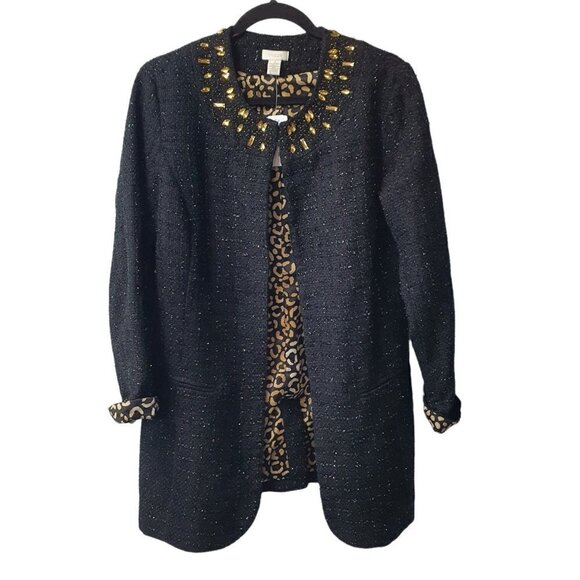 NEW Chico's 1 Medium Metallic Ani-Glam Meo Tweed Coat Embellished $149 - Picture 1 of 9